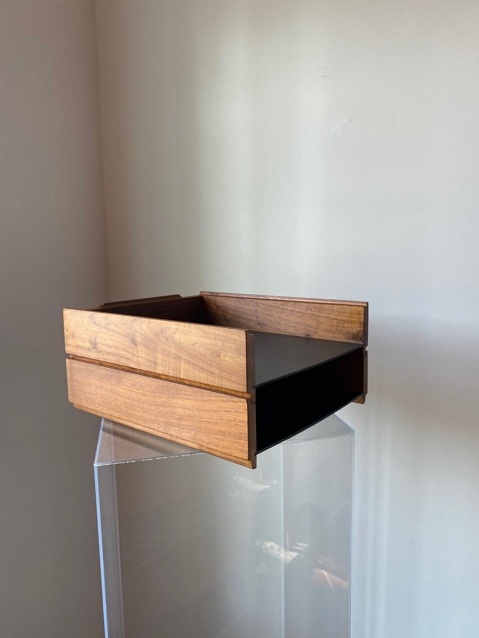 Hand-Crafted American Mid-Century Modern Walnut Modernist Paper Desk Tray 'Set of 2'