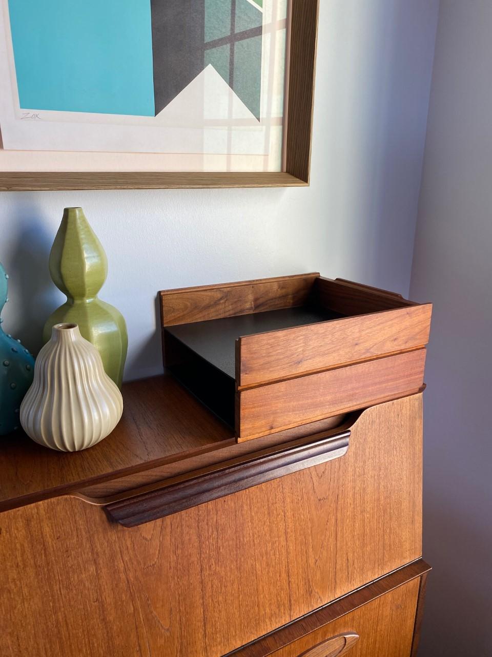 American Mid-Century Modern Walnut Modernist Paper Desk Tray 'Set of 2' 1