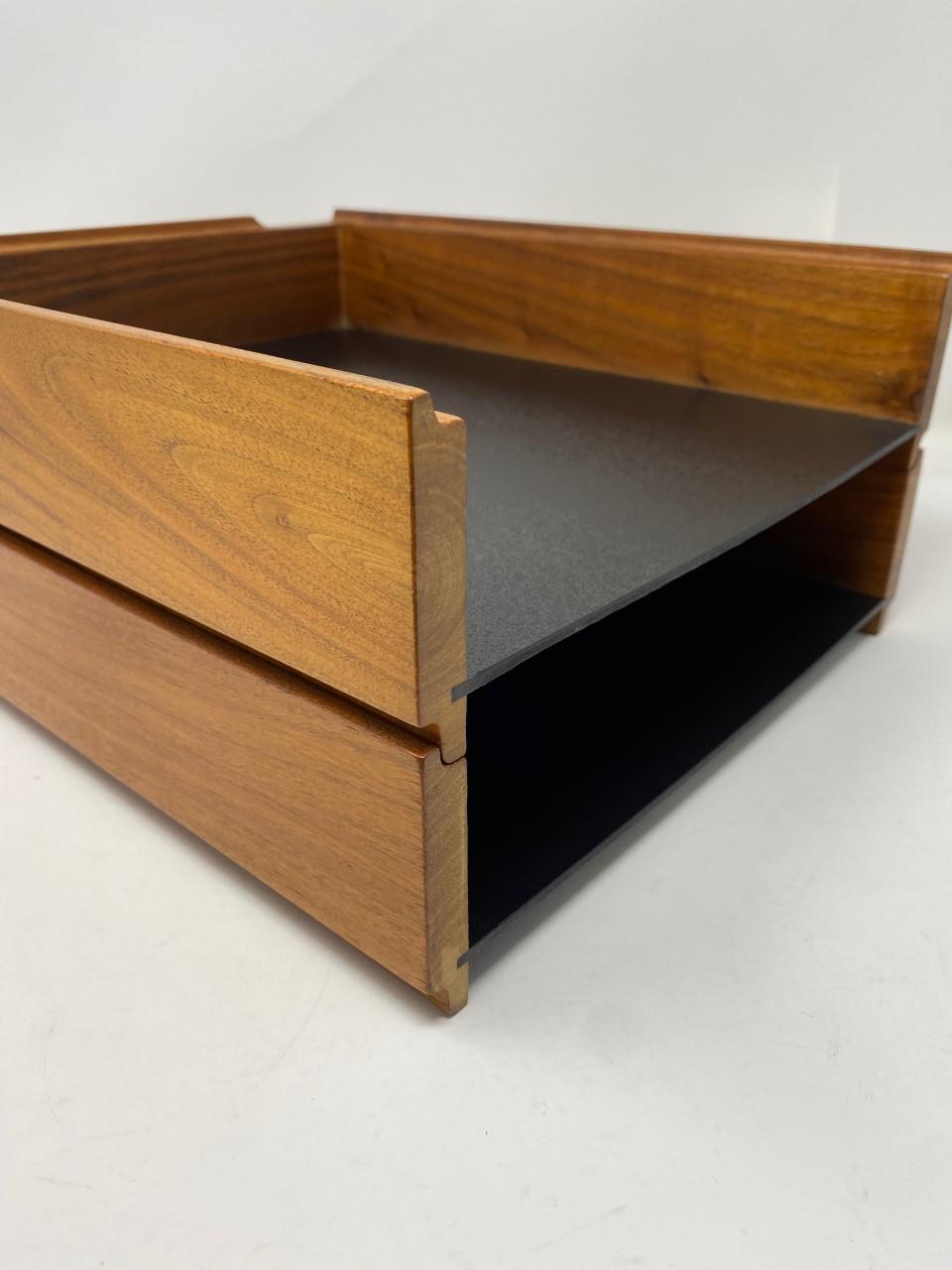 American Mid-Century Modern Walnut Modernist Paper Desk Tray 'Set of 2' 3