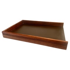 Vintage American Mid-Century Modern Walnut & Naugahyde Modernist Paper Desk Tray