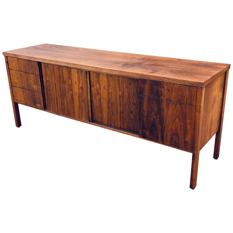 American MidCentury Modern Walnut Office Credenza with File Drawer at