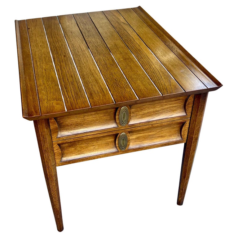 American Mid Century Modern Walnut/Pecan and Brass End table by