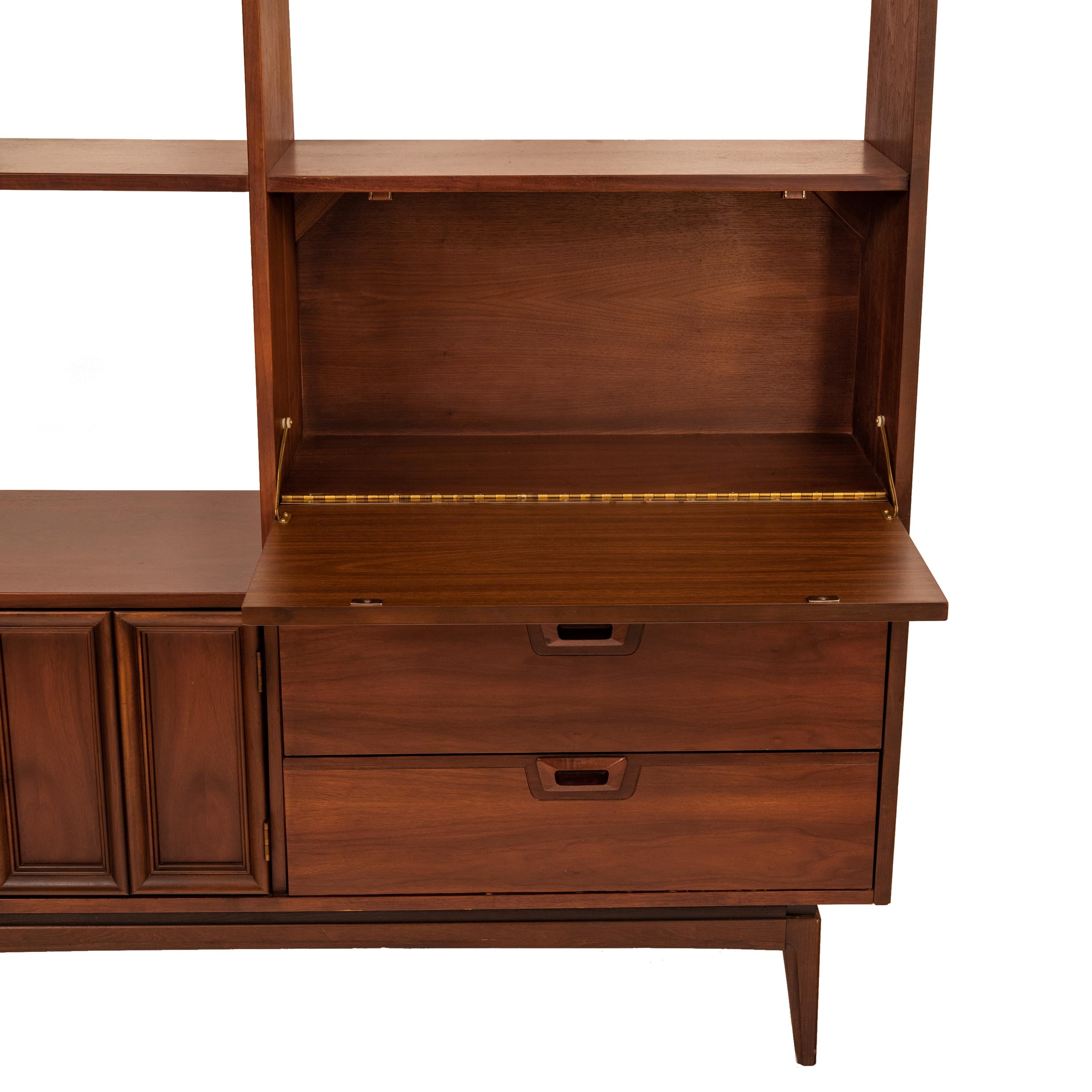 20th Century American Mid-Century Modern Walnut Room Divider Bar Desk Buffet Hutch, 1960's