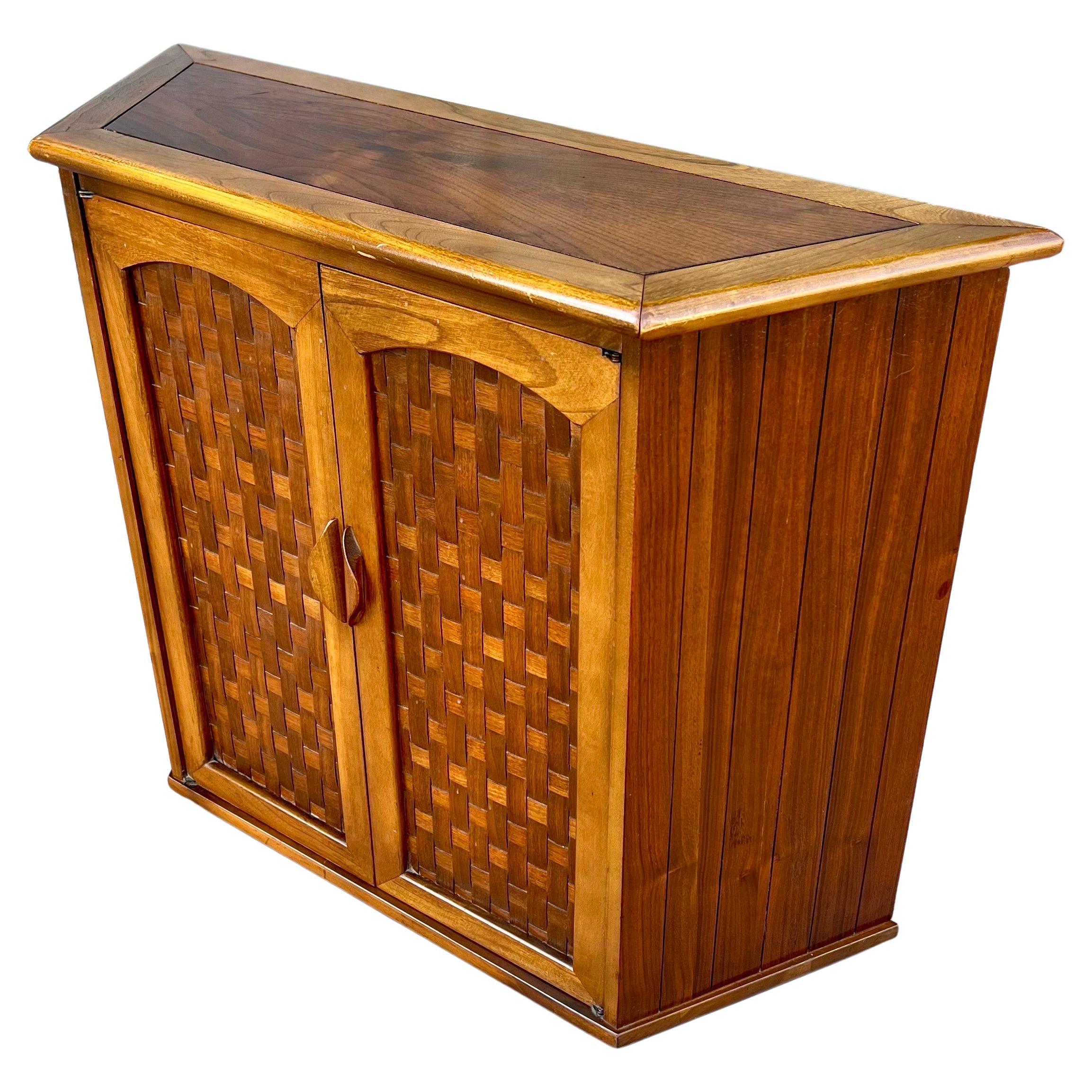 Mid-Century Modern American Mid Century Modern Walnut Small Entry Cabinet Basket Weave Front