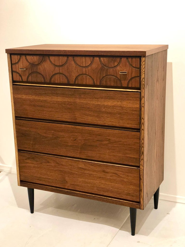 American MidCentury Modern Walnut Tall Boy Chest of Drawers at 1stDibs