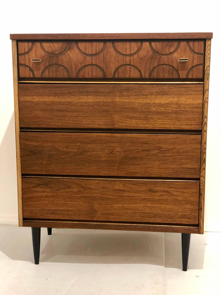 American MidCentury Modern Walnut Tall Boy Chest of Drawers at 1stDibs