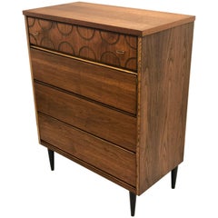 American Mid-Century Modern Walnut Tall Boy Chest of Drawers