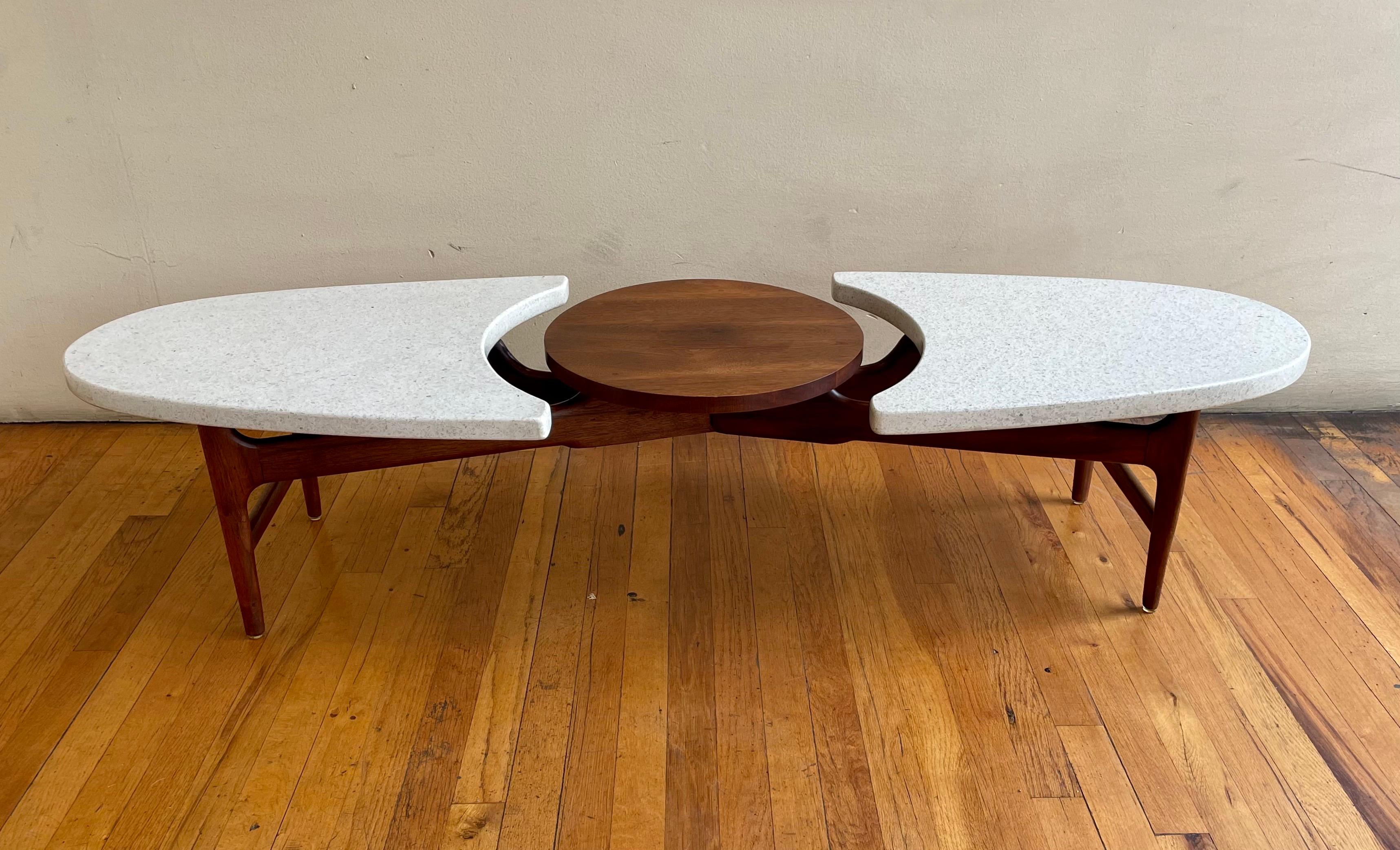 American Mid-Century Modern Walnut & Terrazzo Stone Rare Coffee Table 2