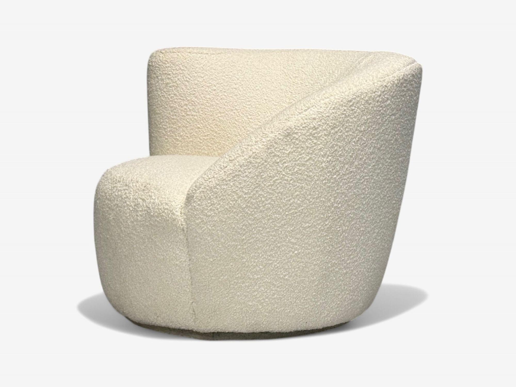 American Mid-Century Modern, White Bouclé, Nautilus Swivel Chairs, USA, 1970s For Sale 2