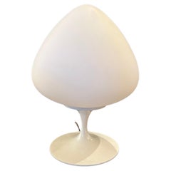 Vintage American Mid-Century Modern White Satin Enameled Laurel Table Rare Acorn Lamp