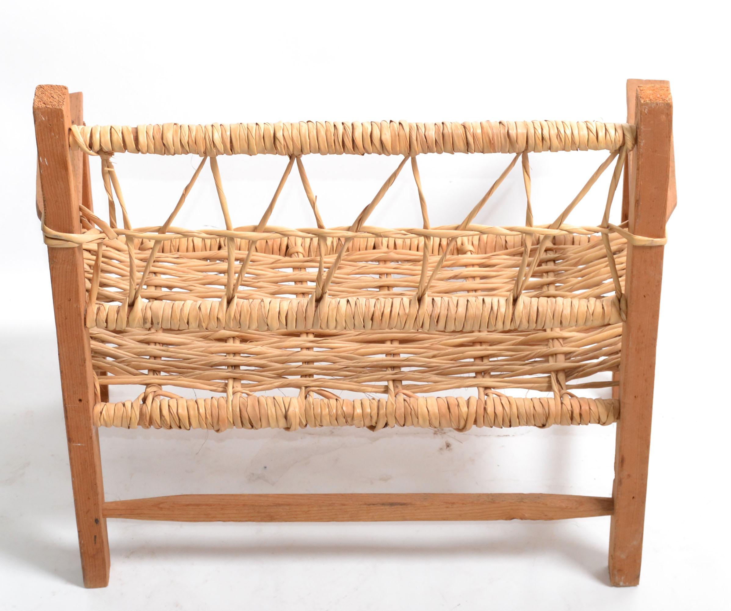 20th Century American Mid-Century Modern Woodworking & Cane Handwoven Doll, Teddy Bear Bench  For Sale