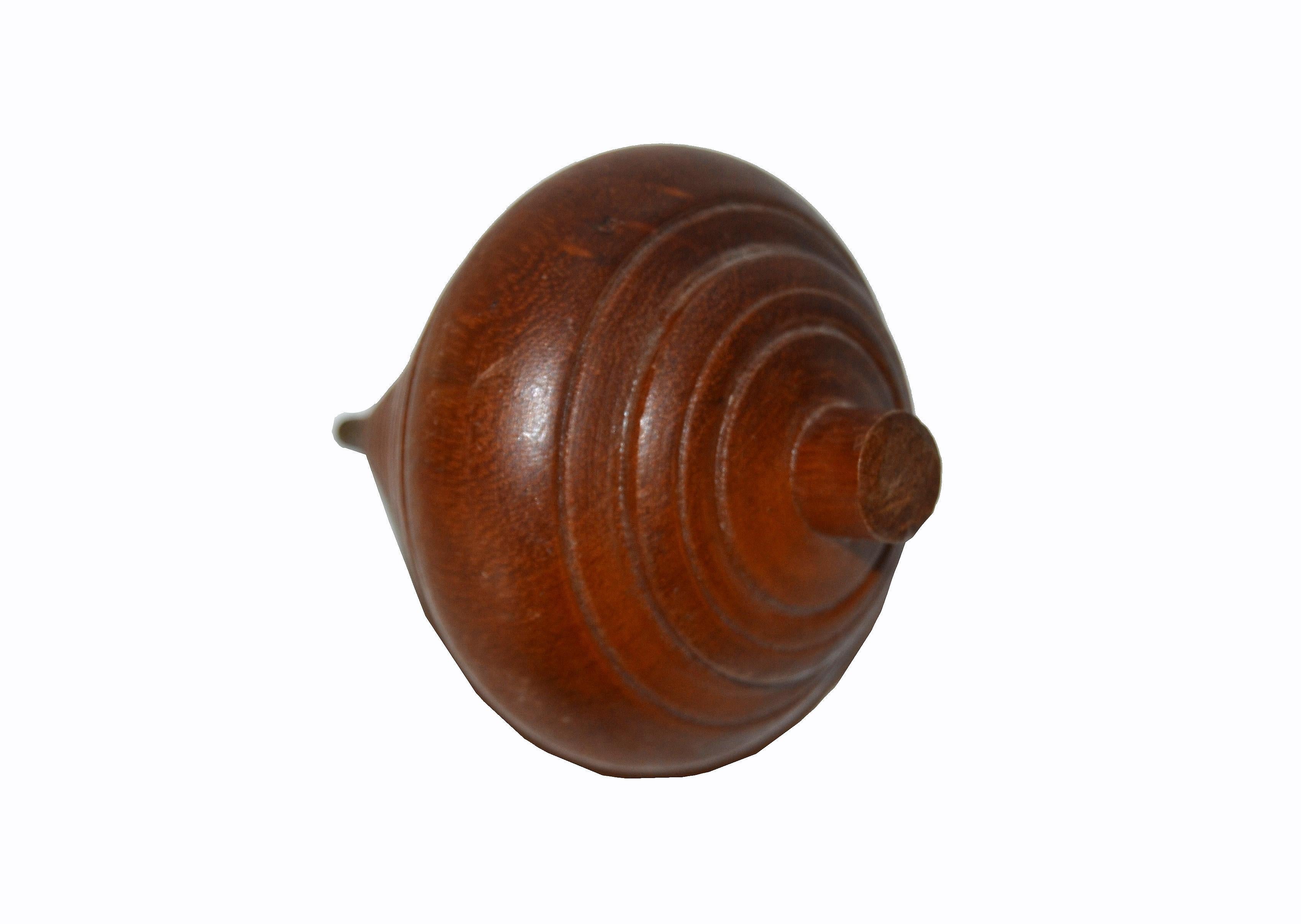 Rustic American Mid-Century Modern Woodworking Turned Walnut Wood Spinning Top Toy For Sale
