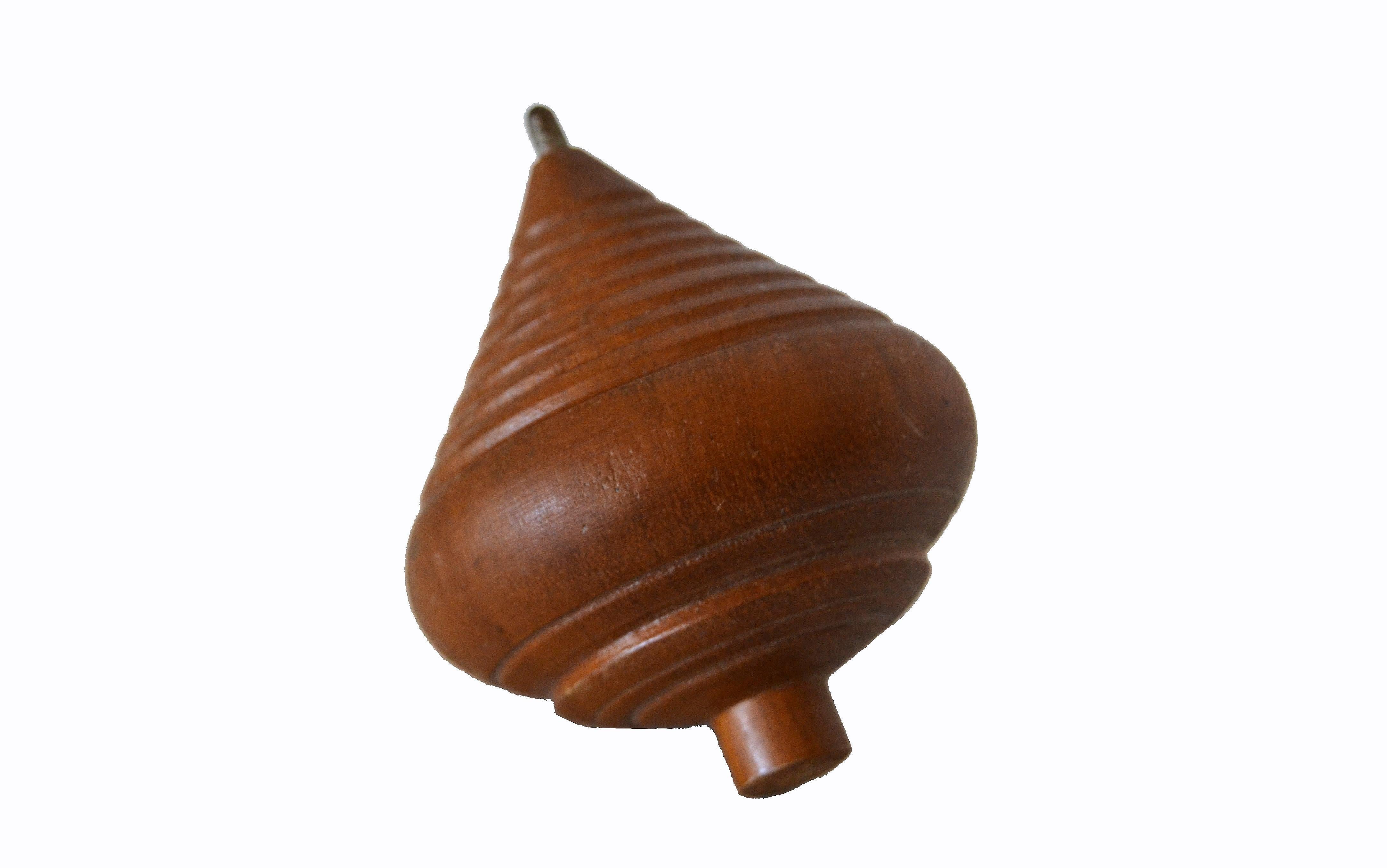 American Mid-Century Modern Woodworking Turned Walnut Wood Spinning Top Toy For Sale 1