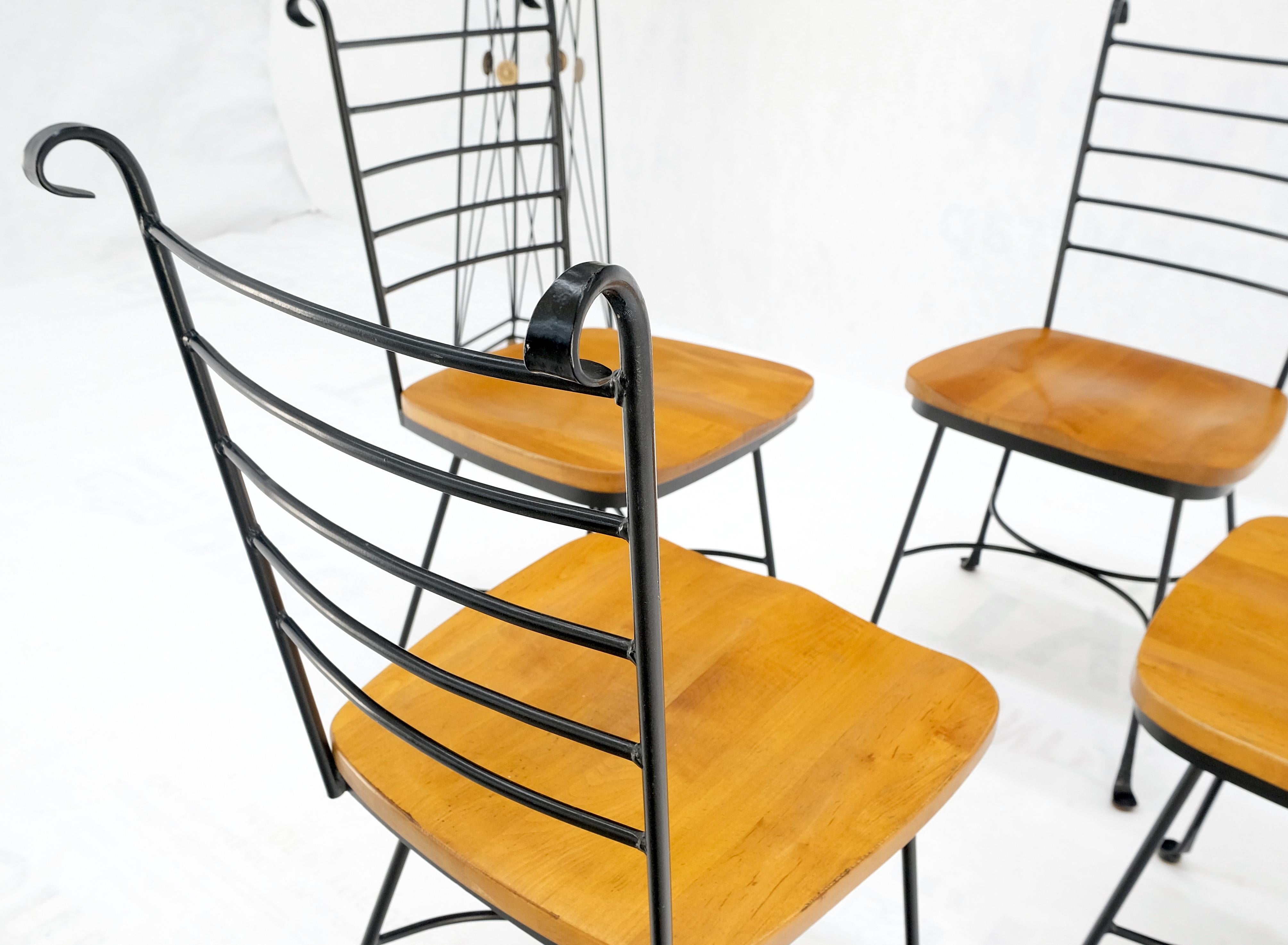 American Mid-Century Modern Wrought Iron & Solid Birch Seats Dining Chairs Mint For Sale 5
