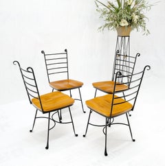 American Mid-Century Modern Wrought Iron & Solid Birch Seats Dining Chairs Mint