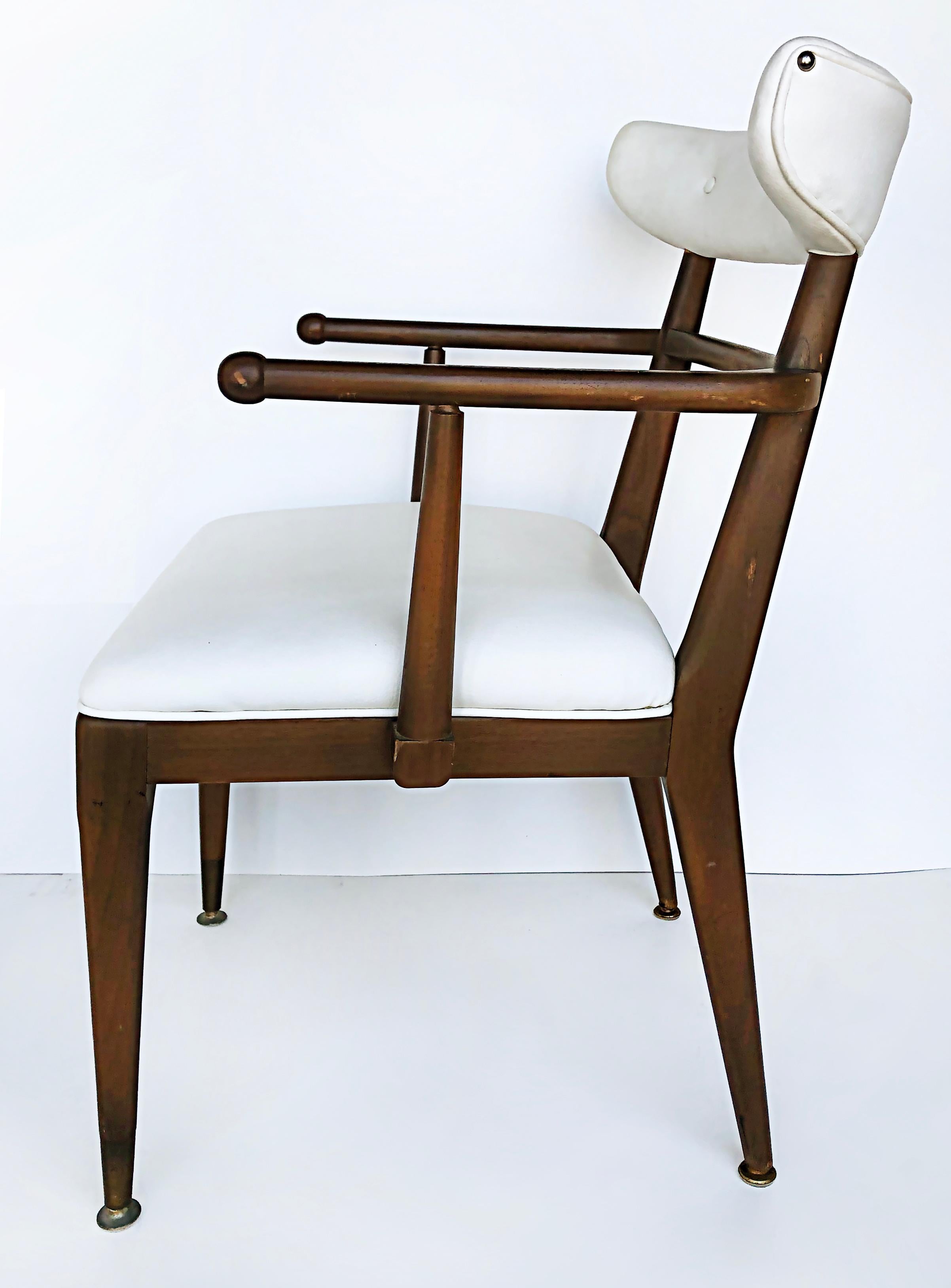 Naugahyde American Mid-Century Modernist Dining Chairs, Set of 6, 2 Arms, 4 Sides For Sale