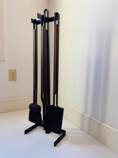 American Mid Century Modernist Iron & Walnut Firetools Set