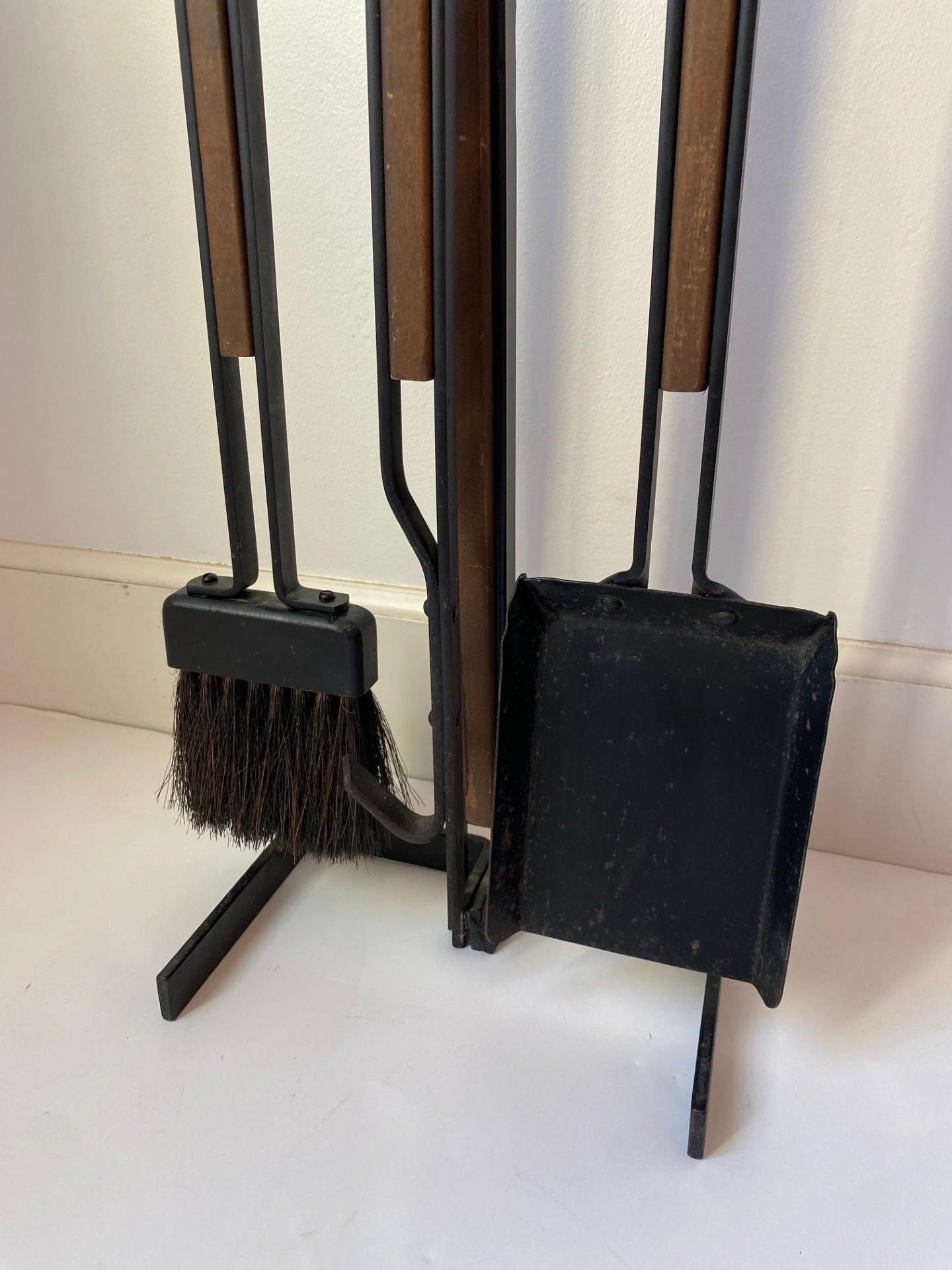 American Mid Century Modernist Iron & Walnut Firetools Set For Sale 2