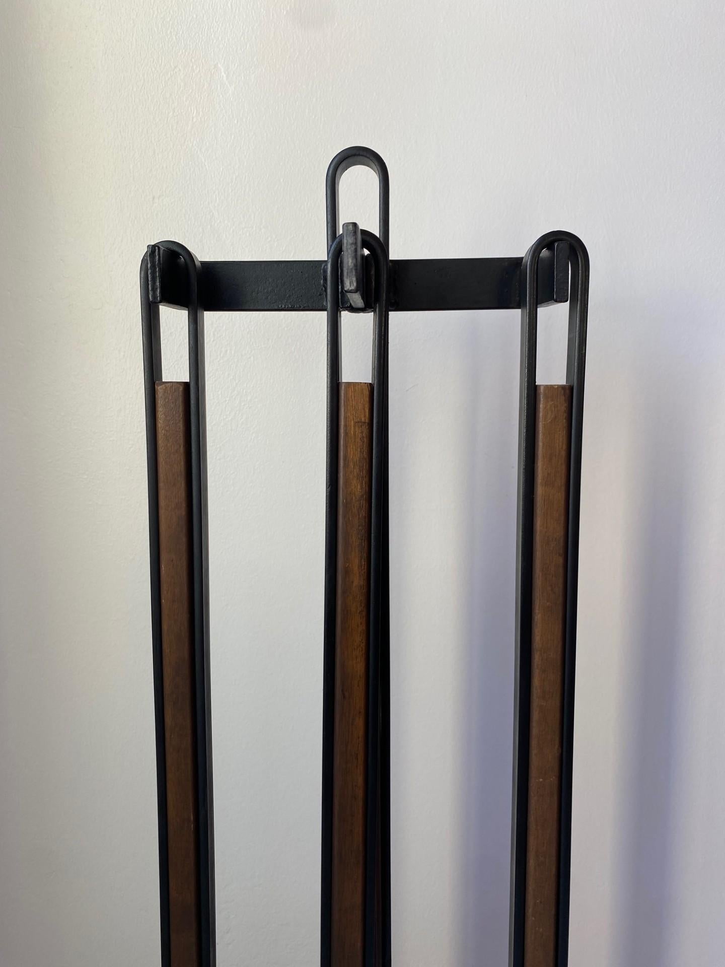 American Mid Century Modernist Iron & Walnut Firetools Set For Sale 3