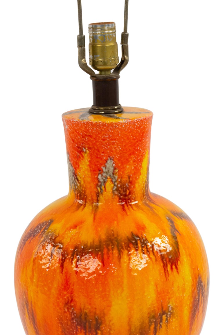 American Midcentury Orange Porcelain Table Lamp For Sale at 1stDibs