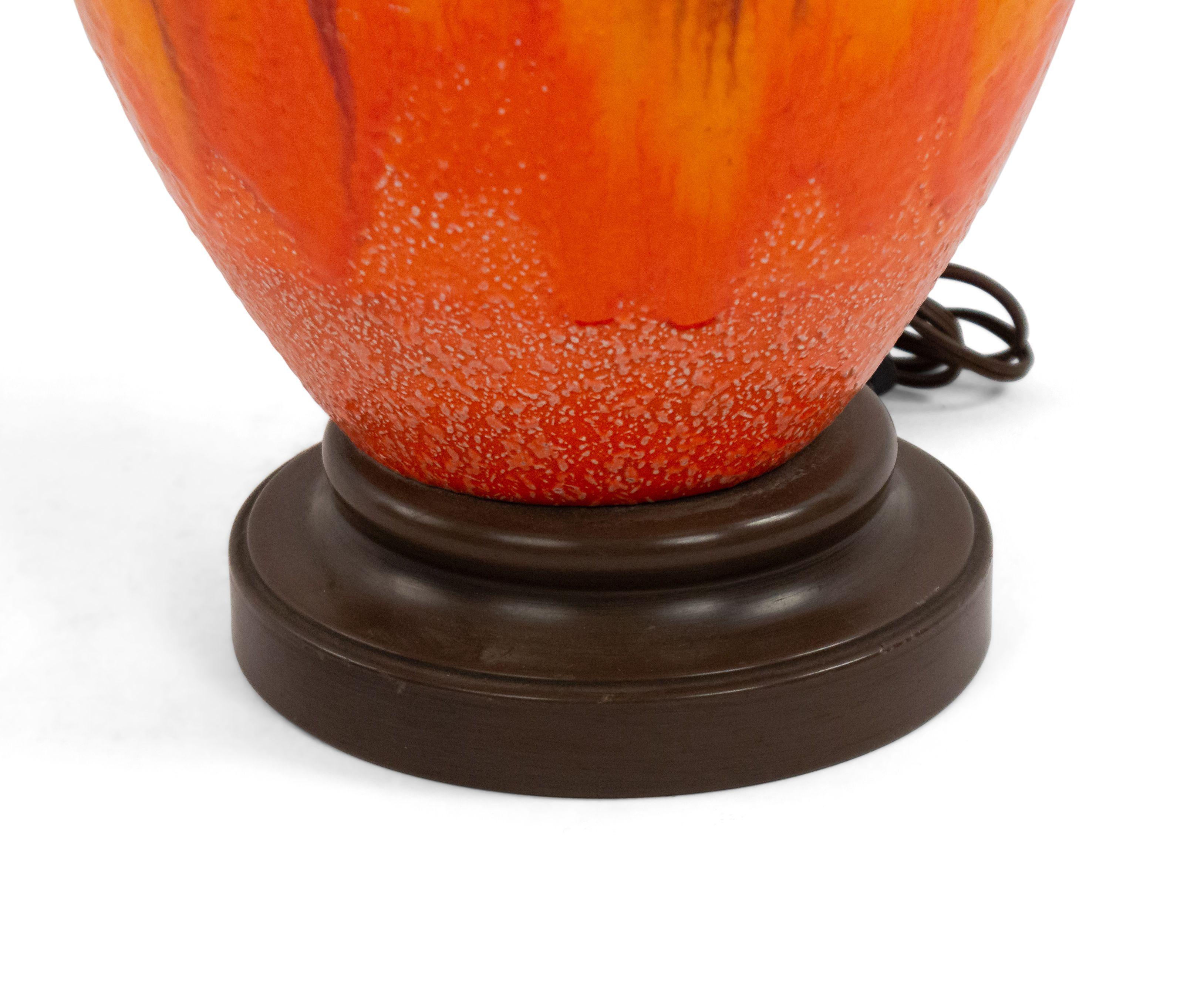 American Midcentury Orange Porcelain Table Lamp For Sale 1