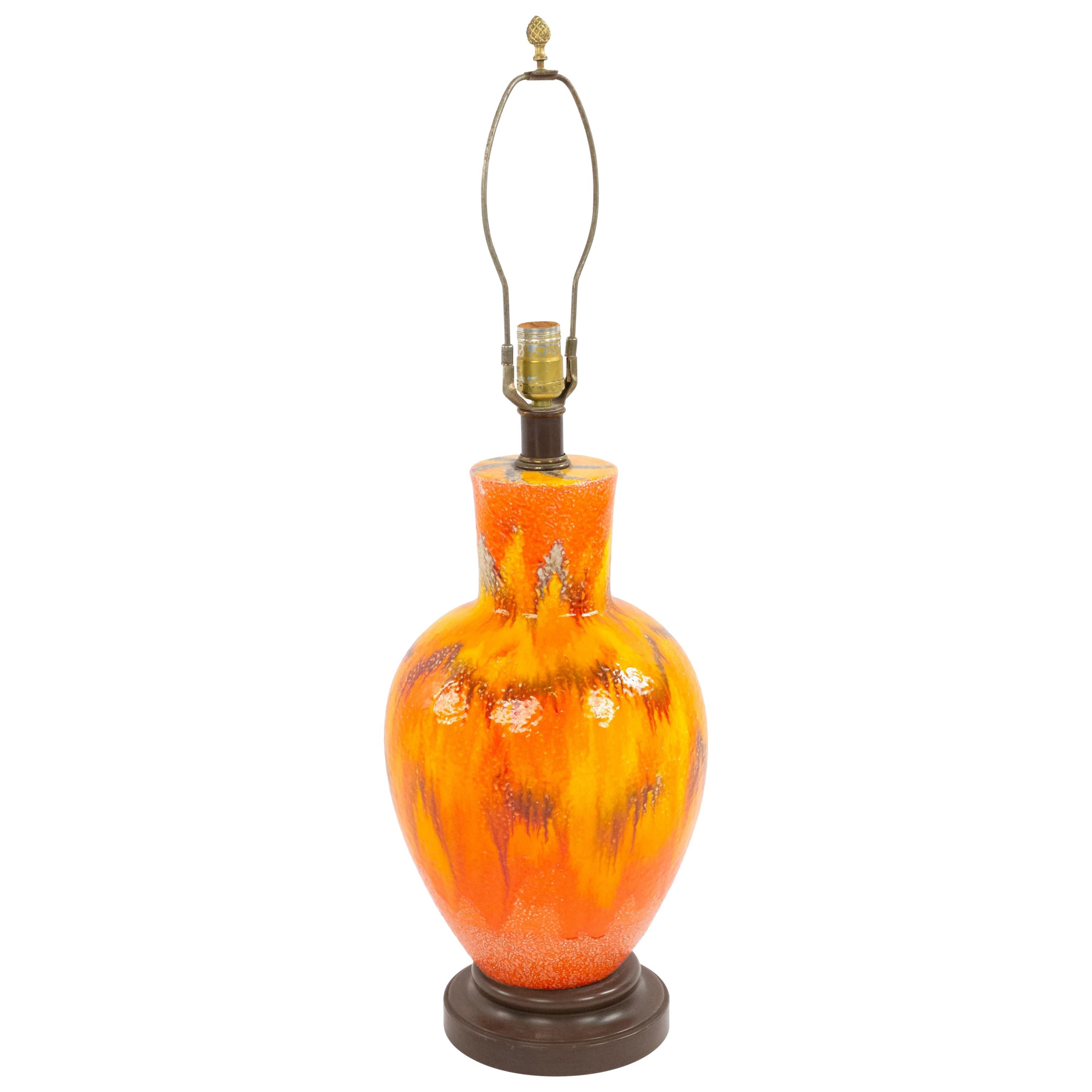 American Midcentury Orange Porcelain Table Lamp