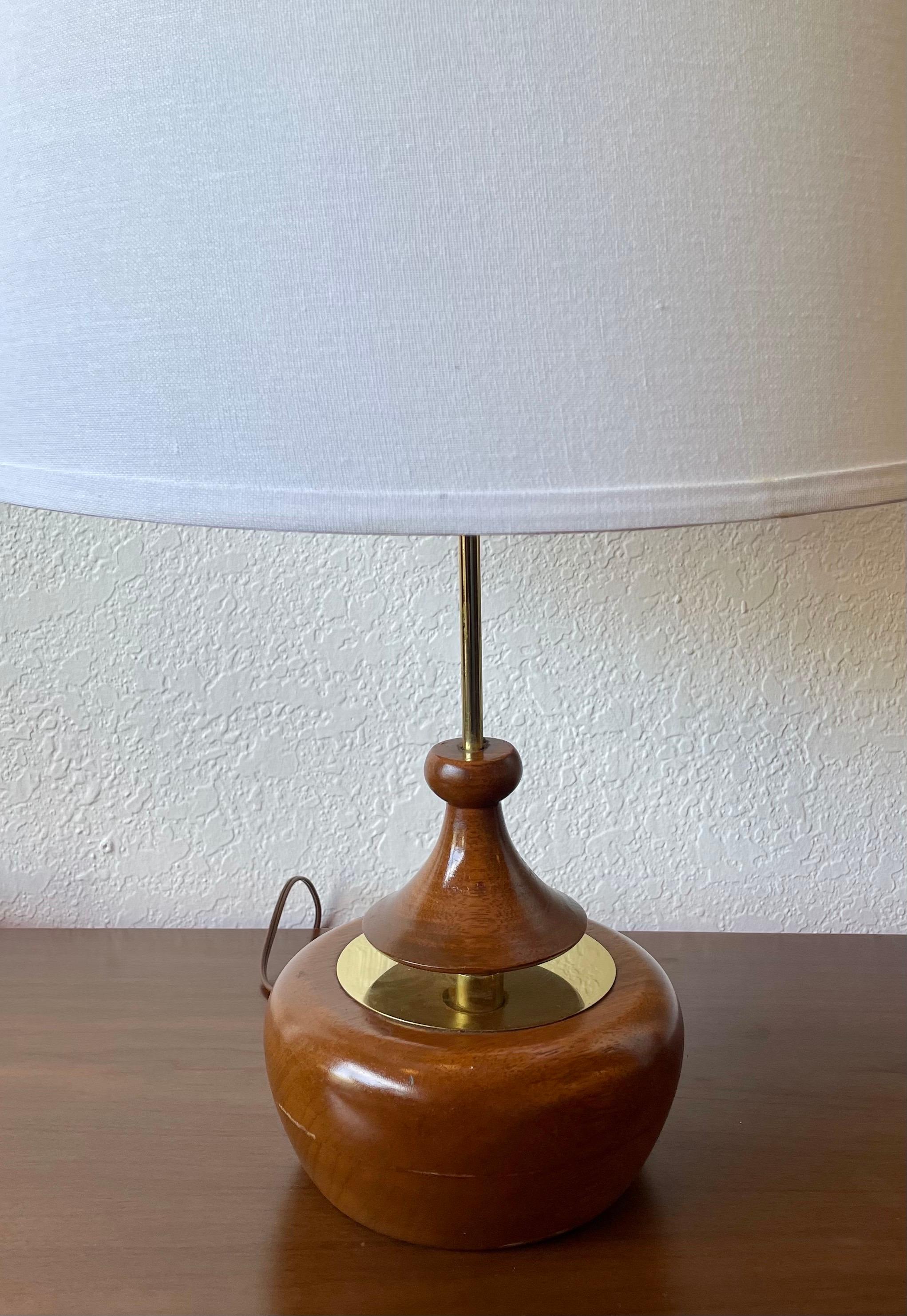 Mid-Century Modern American Mid Century Pair of  Walnut and Brass Table Lamps by Modeline