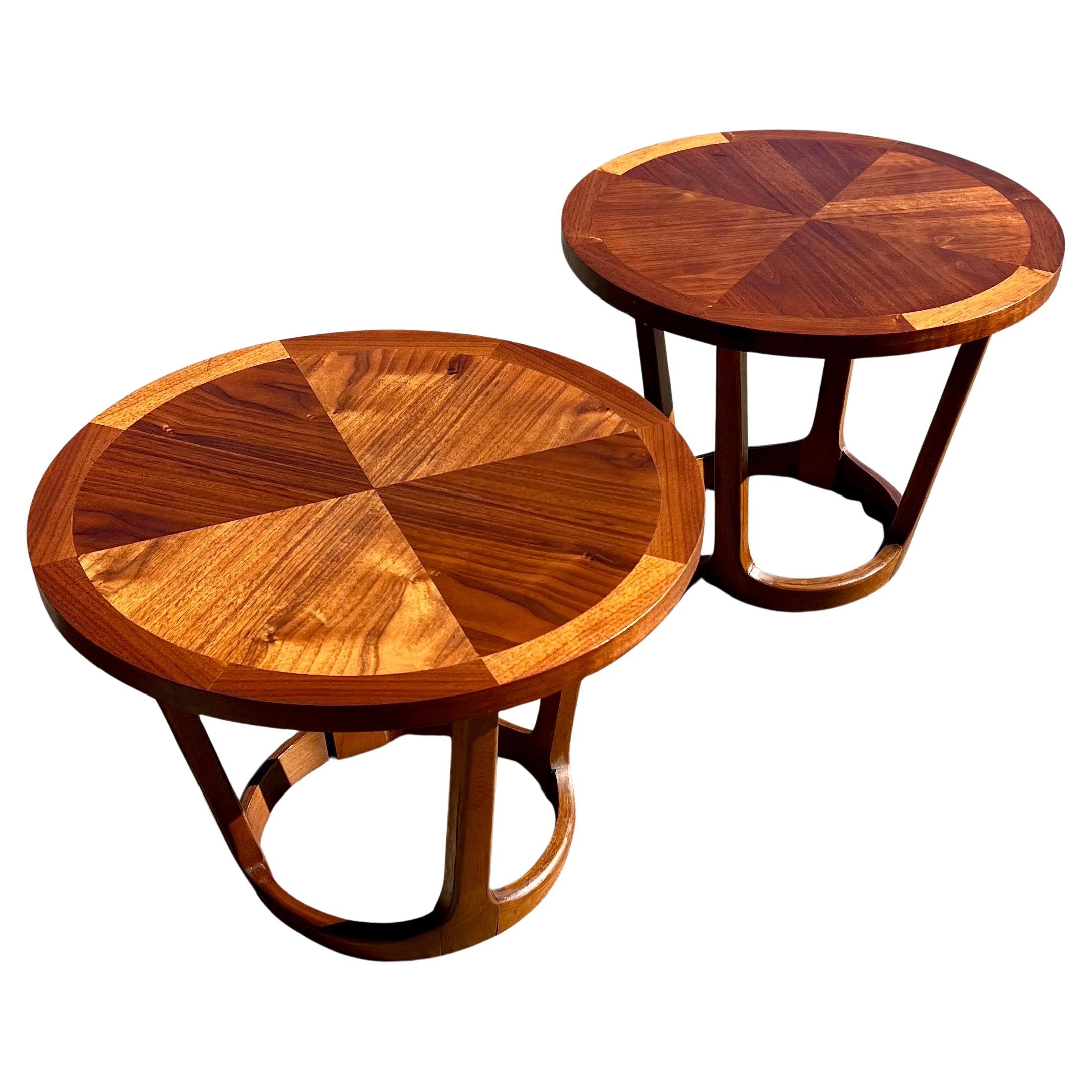 American Mid Century Pair of Walnut Small Tables By Lane Rhythm Collection