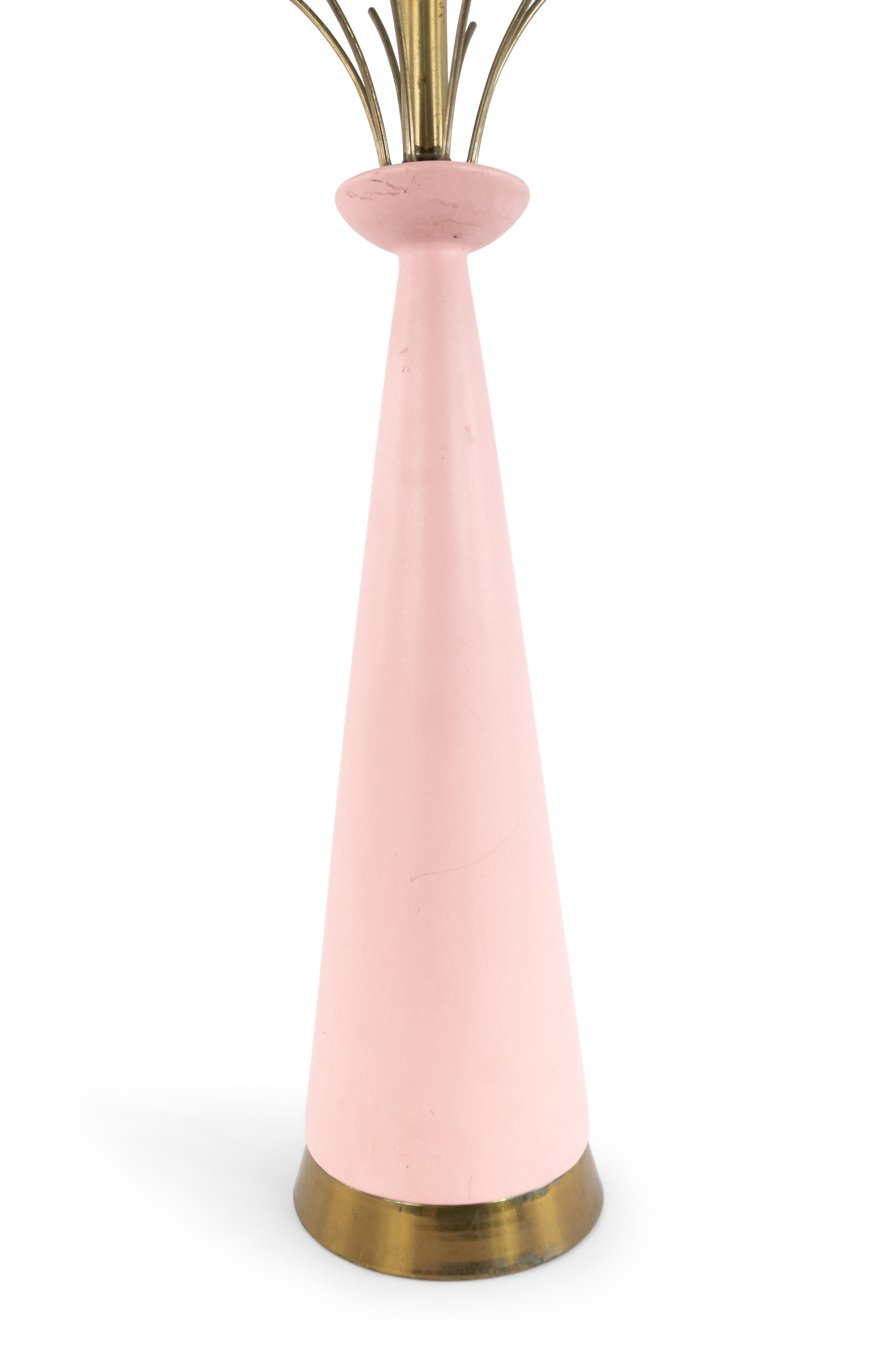 American Mid-Century Pink Porcelain Table Lamp For Sale 1