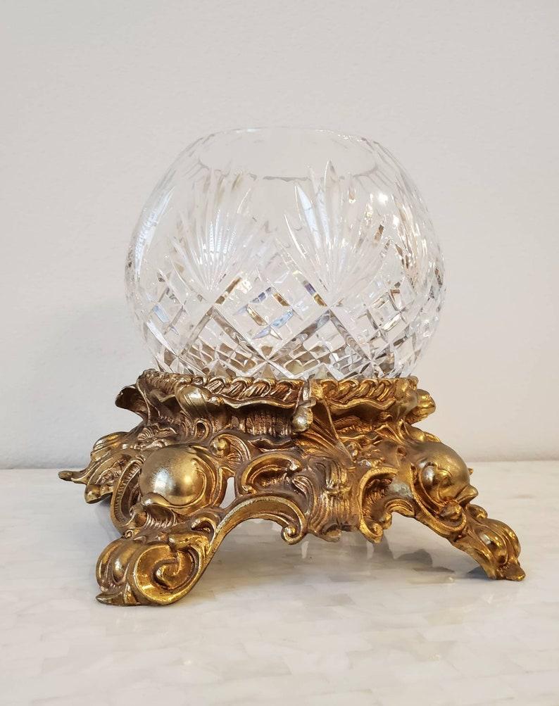 Baroque American Mid-Century Pitman-Dreitzer Lancaster Gilt-Brass Cut Crystal Ball