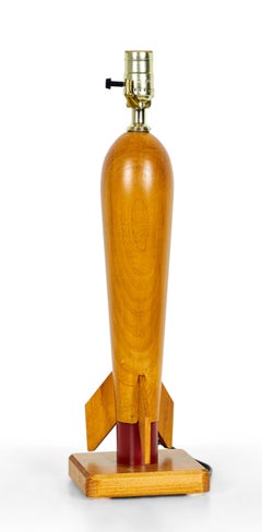 American Mid-Century Polished Maple Rocket-Shaped Table Lamp