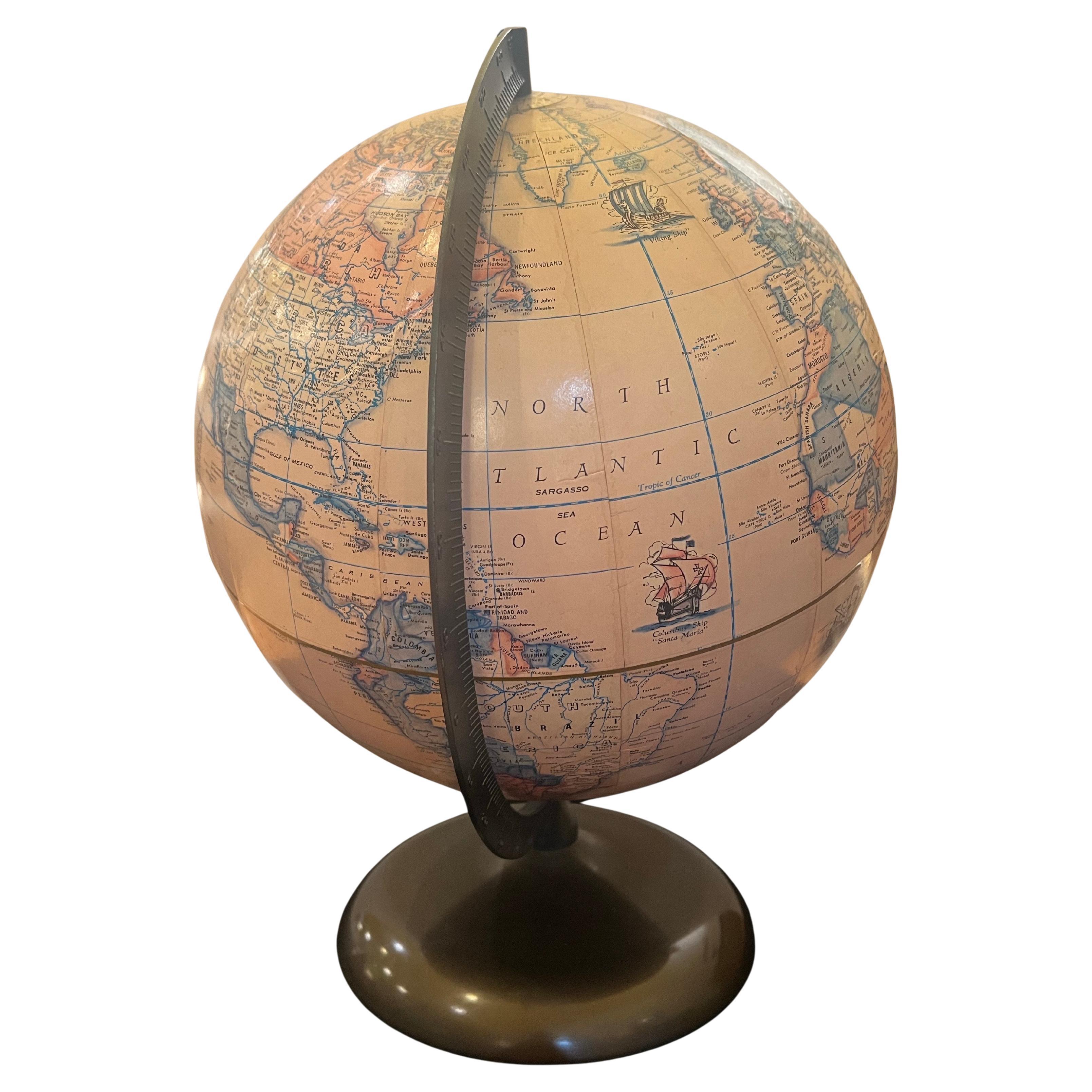 Mid-Century Modern globe d'art terrestre américain indexé du milieu du siècle dernier de Rand McNally en vente