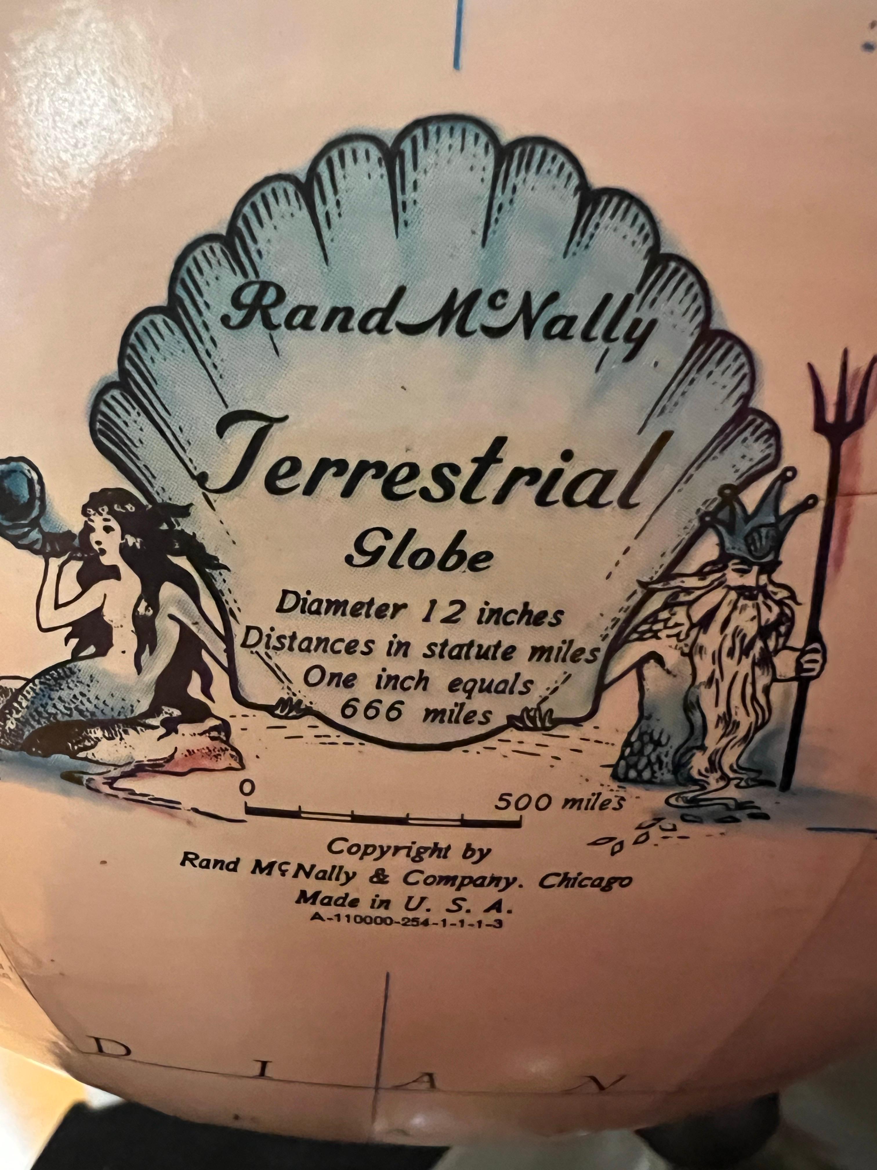 globe d'art terrestre américain indexé du milieu du siècle dernier de Rand McNally Excellent état - En vente à San Diego, CA