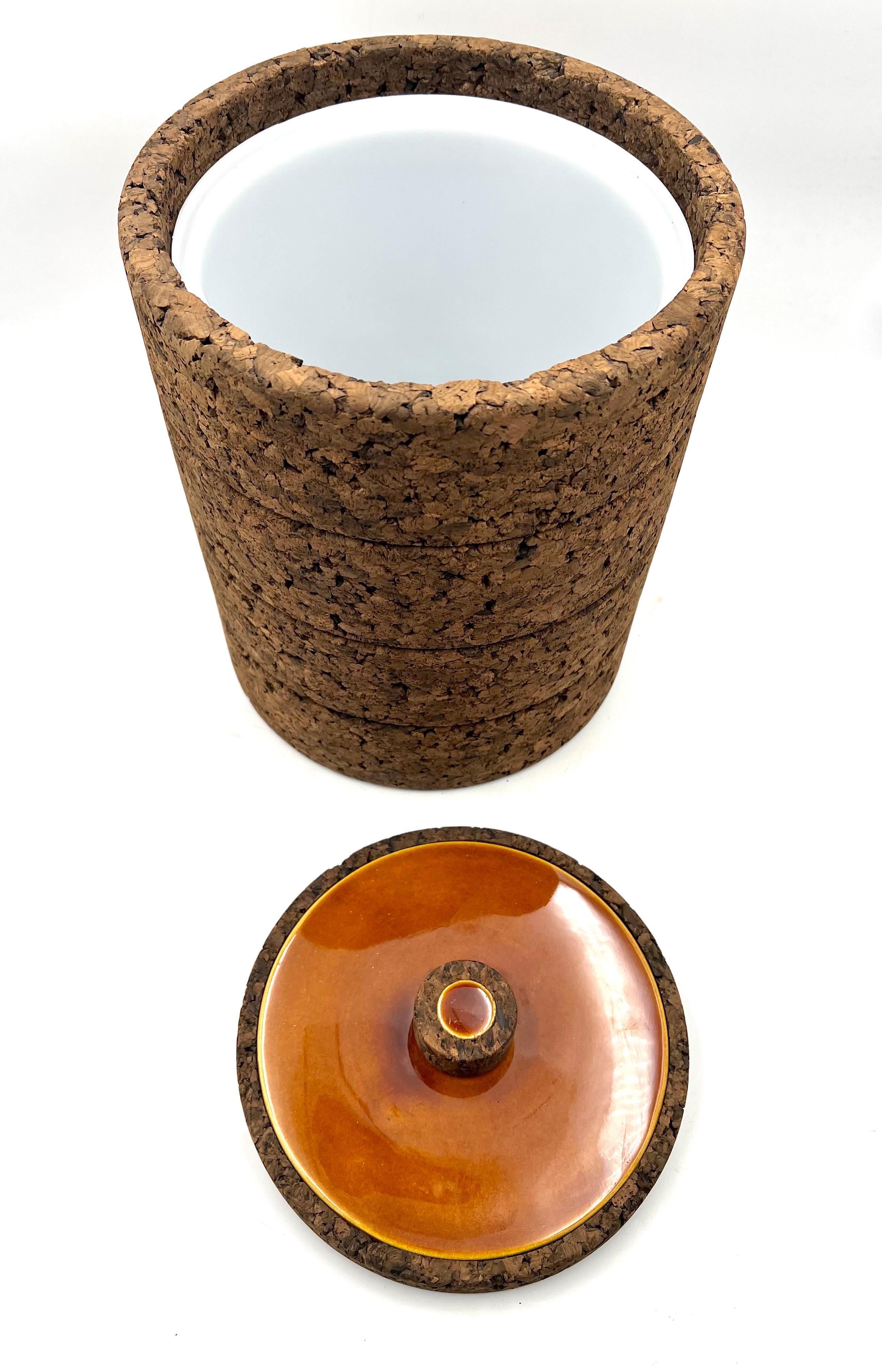 Mid-Century Modern American Mid Century Rare Cork & Ceramic Tall Ice bucket For Sale