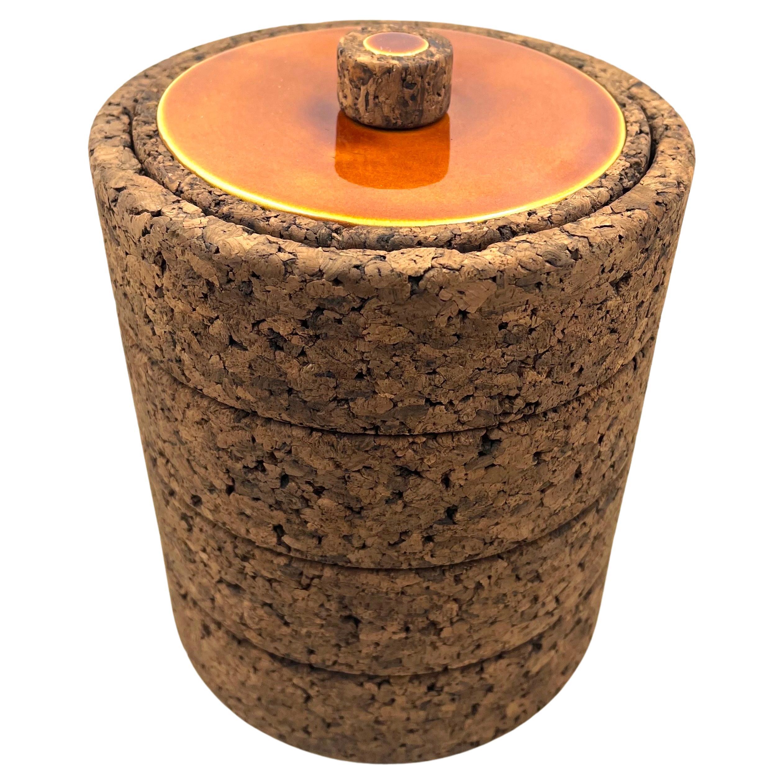 American Mid Century Rare Cork & Ceramic Tall Ice bucket For Sale