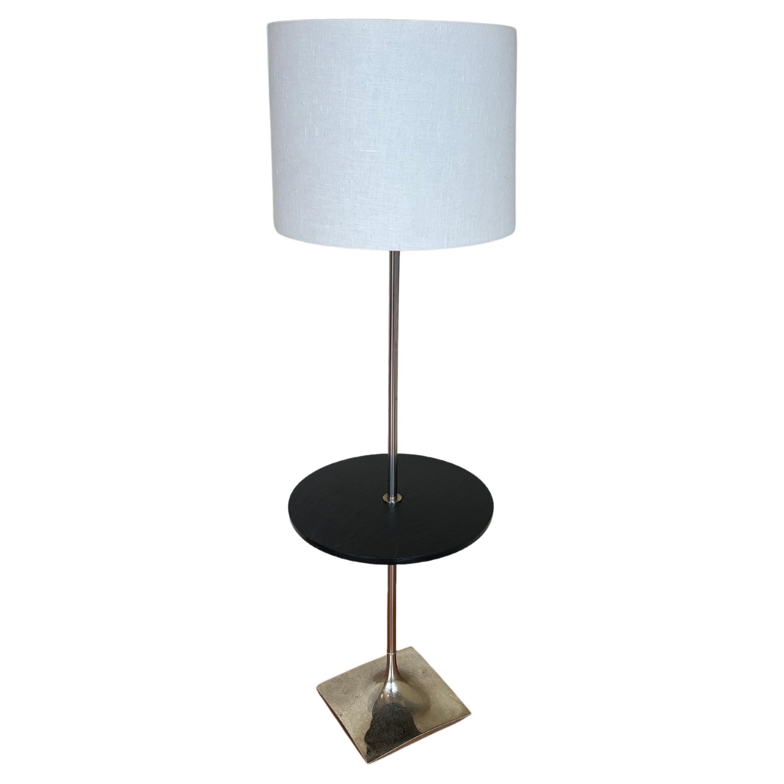 Beautiful and rare floor table lamp by Laurel Co. circa 1970s with slate table, space-age shape, all original condition lamp shade its not included because of condition. 47