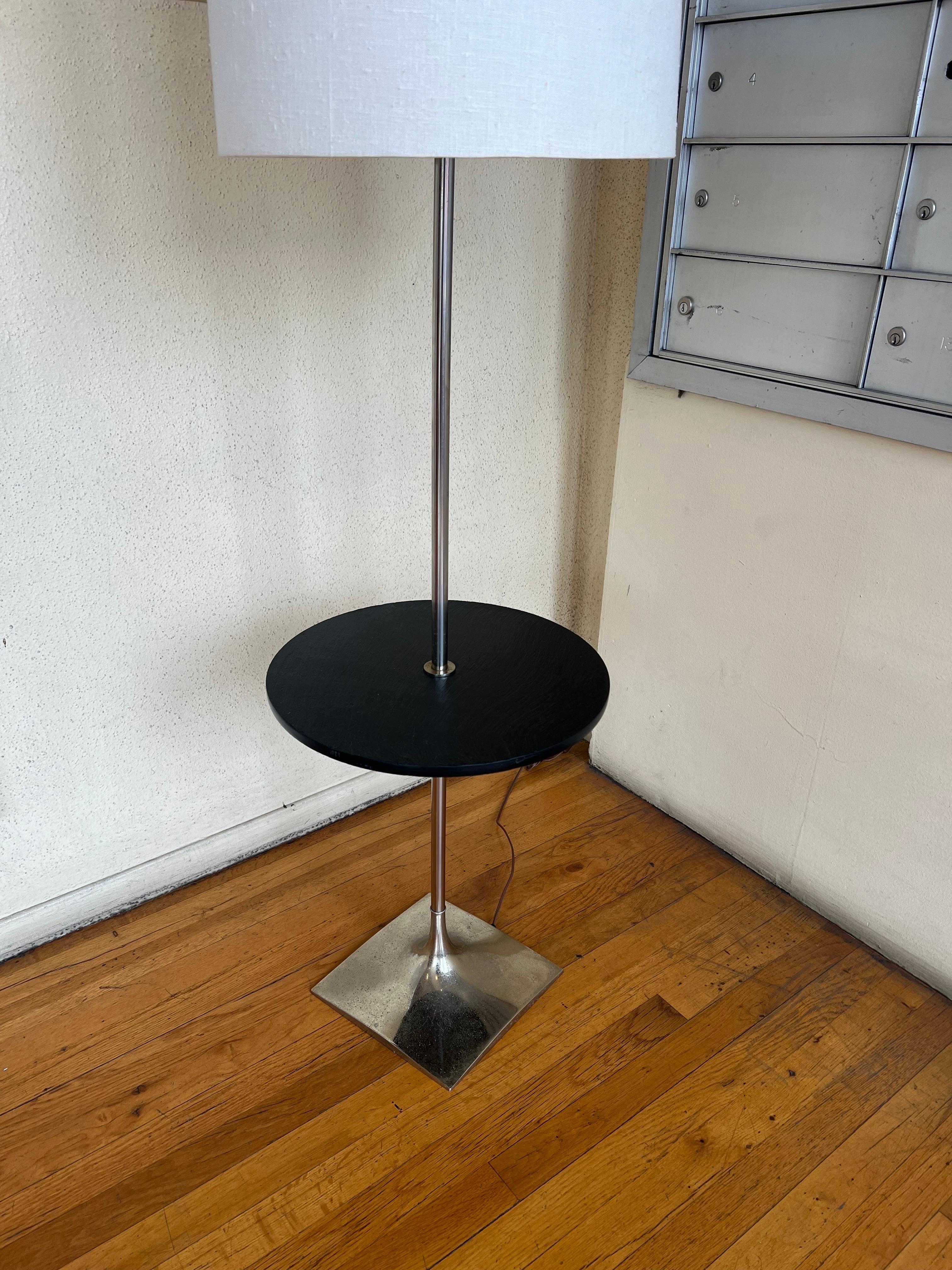 American Mid Century Rare Laurel Table Floor Lamp Slate & Chrome  In Good Condition In San Diego, CA