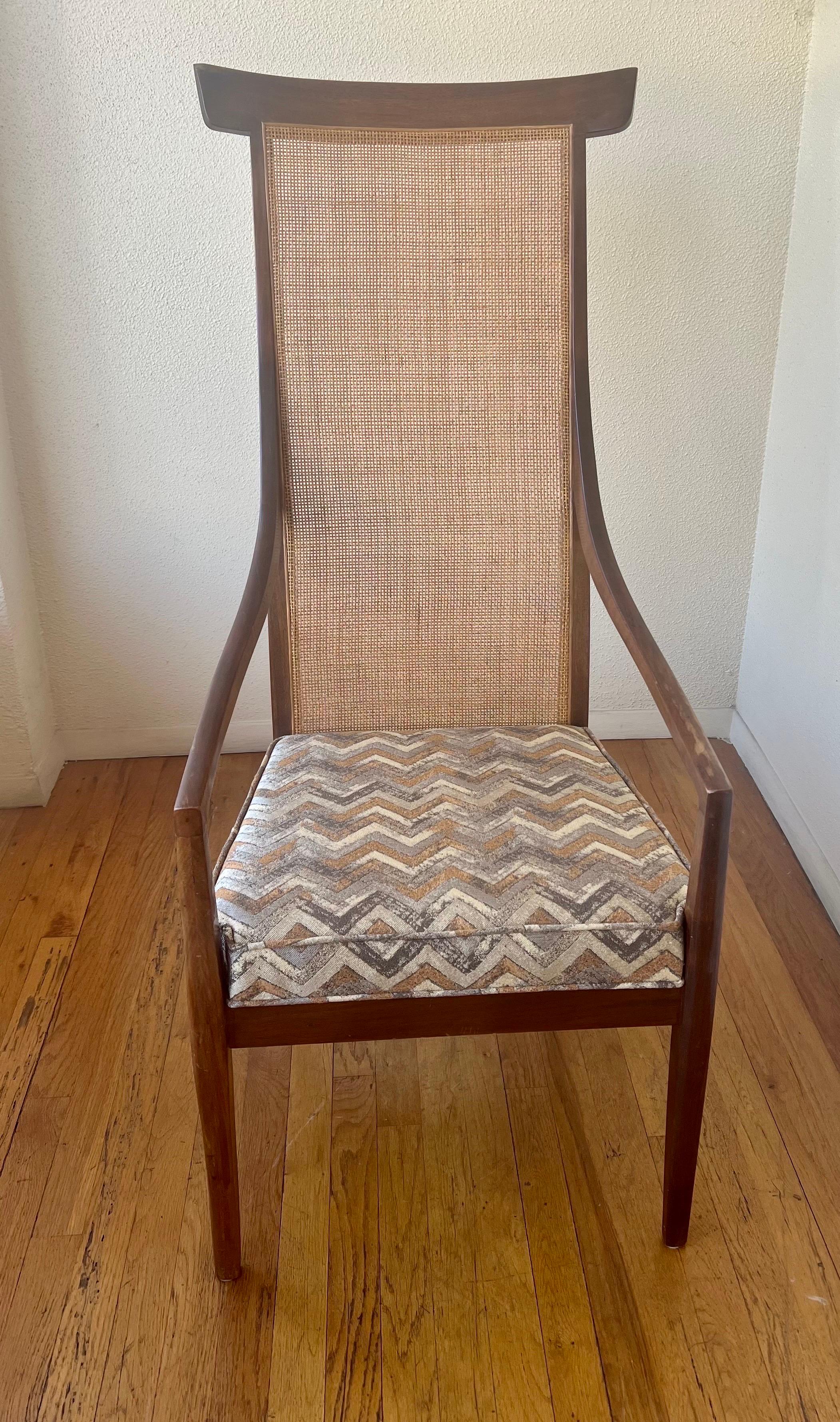 Mid-Century Modern American Mid Century Rare Tall Yoke Back Armchair in Walnut & Cane For Sale
