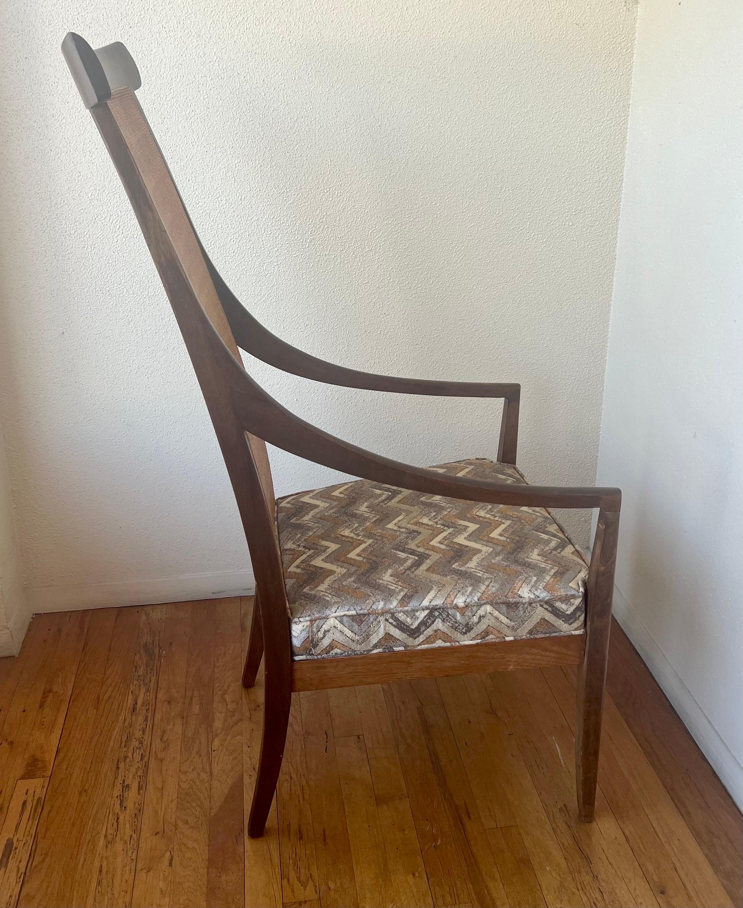 American Mid Century Rare Tall Yoke Back Armchair in Walnut & Cane In Good Condition For Sale In San Diego, CA