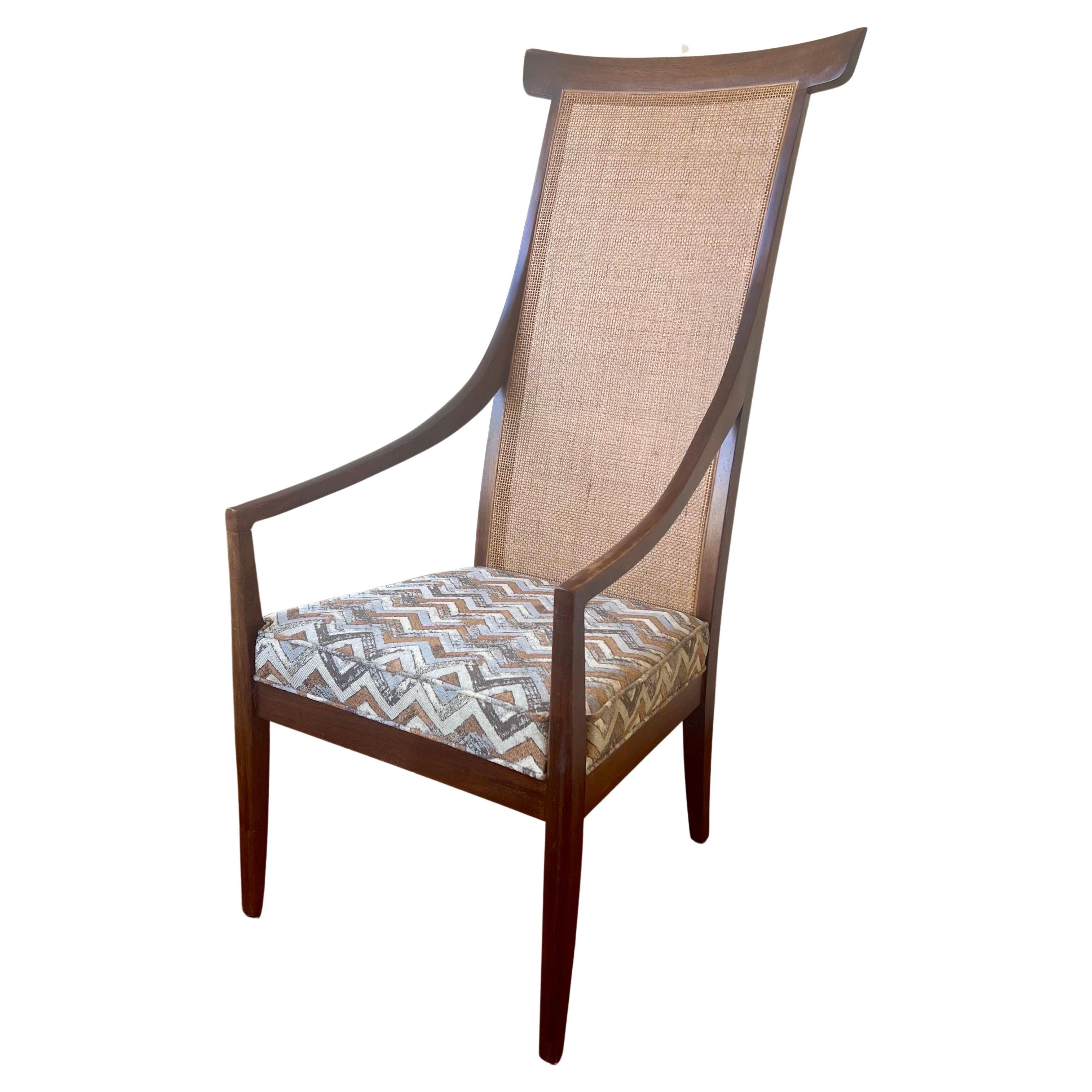American Mid Century Rare Tall Yoke Back Armchair in Walnut & Cane For Sale