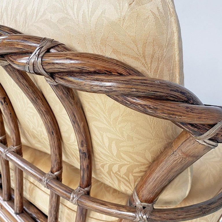 American mid-century rattan beige floreal fabric sofa by McGuire Company, 1970s For Sale 6