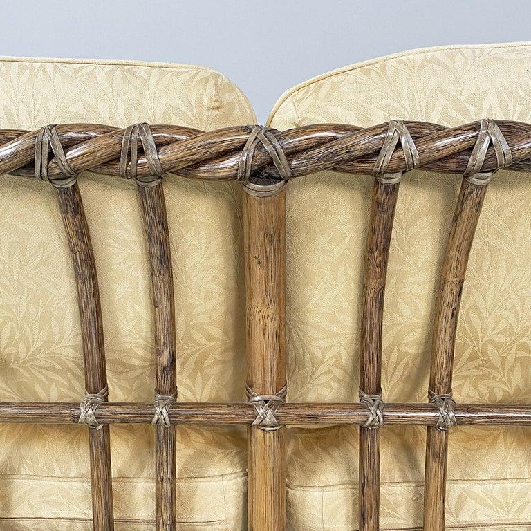 American mid-century rattan beige floreal fabric sofa by McGuire Company, 1970s For Sale 7