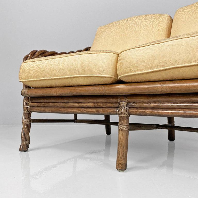American mid-century rattan beige floreal fabric sofa by McGuire Company, 1970s For Sale 8