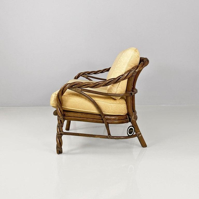 American mid-century rattan beige floreal fabric sofa by McGuire Company, 1970s In Good Condition For Sale In MIlano, IT