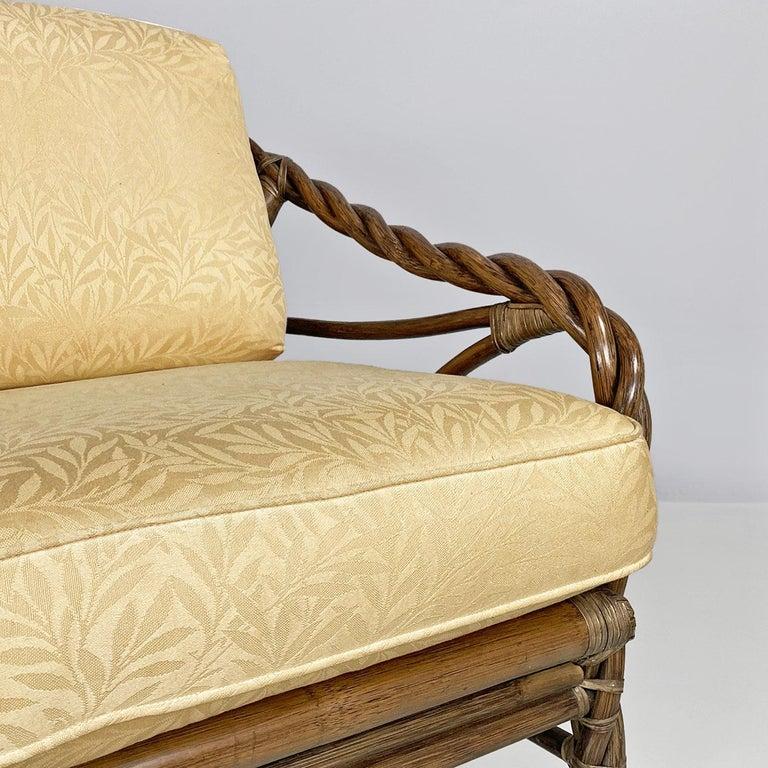 Fabric American mid-century rattan beige floreal fabric sofa by McGuire Company, 1970s For Sale