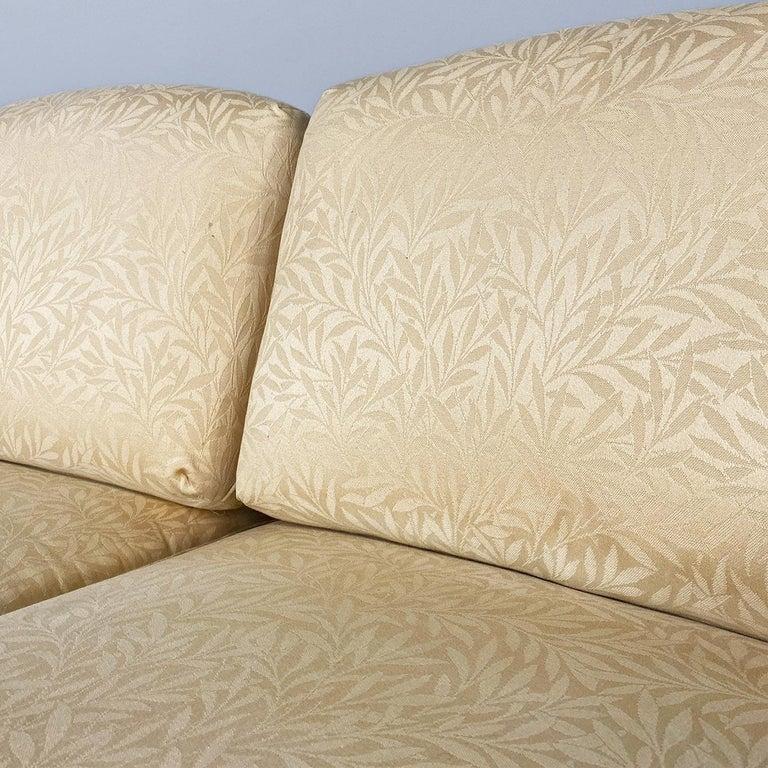 American mid-century rattan beige floreal fabric sofa by McGuire Company, 1970s For Sale 1