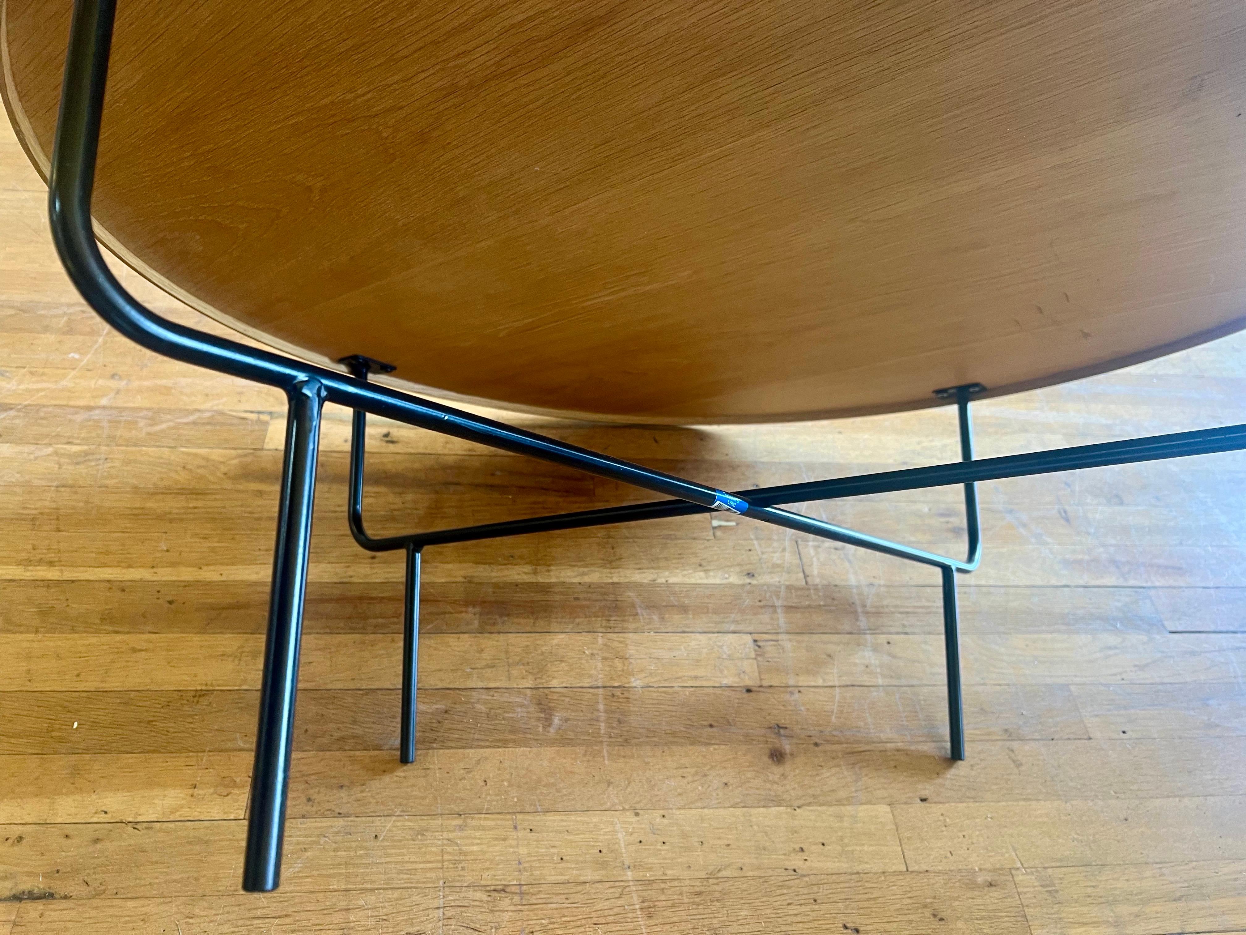 20th Century American Mid Century Round Coffee Table in Iron Base with Oak Top Finish For Sale