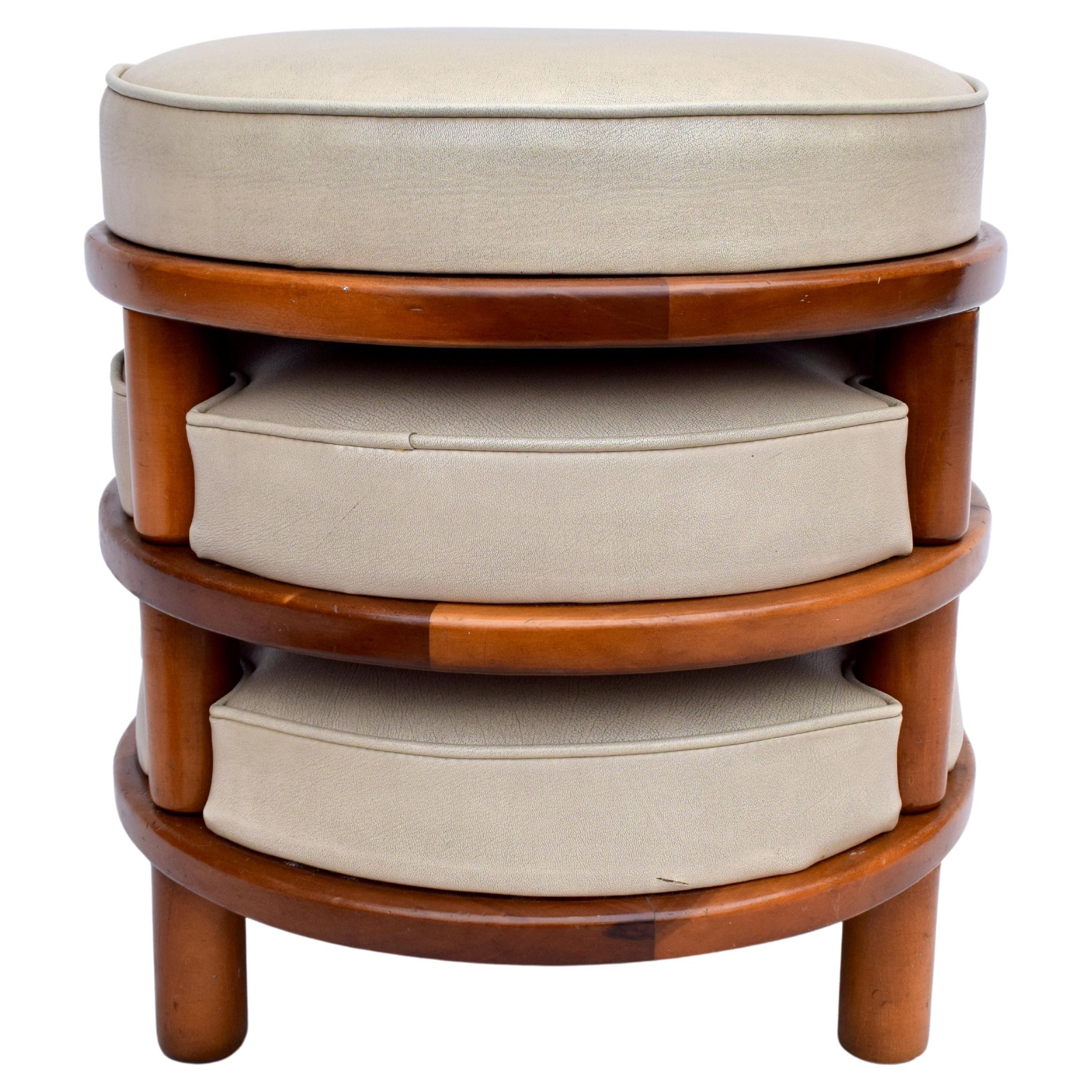 American Midcentury Set of Three Round Stackable Stools