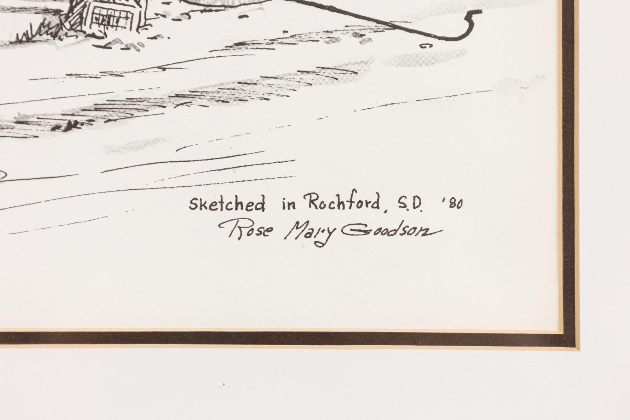 Scène de genre esquissée américaine du milieu du siècle représentant la devanture d'une station-service Bon état - En vente à Queens, NY