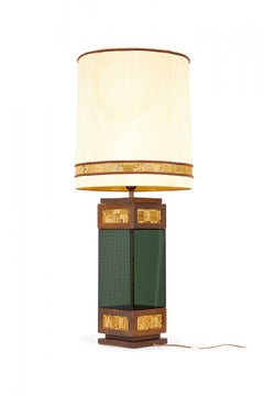 American Mid-Century Smoked Glass and Cork Table Lamp